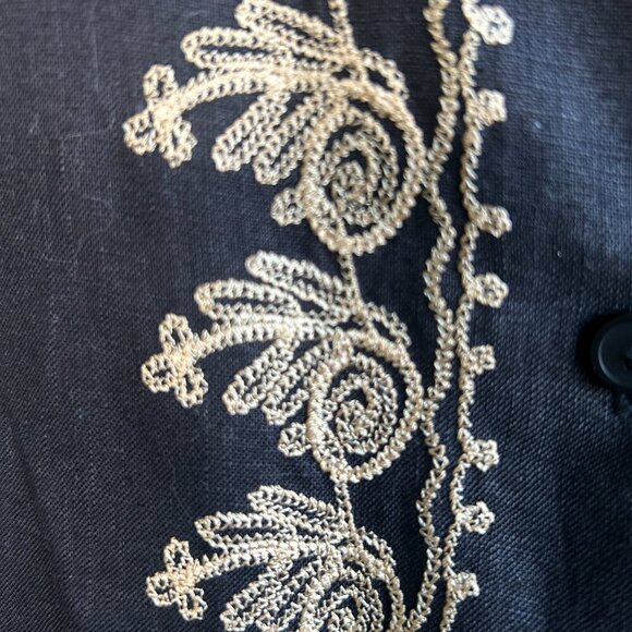 Sunny Leigh Vintage 100% Linen Black Embroidered Tunic Shirt Blouse Size Small - Picture 7 of 9